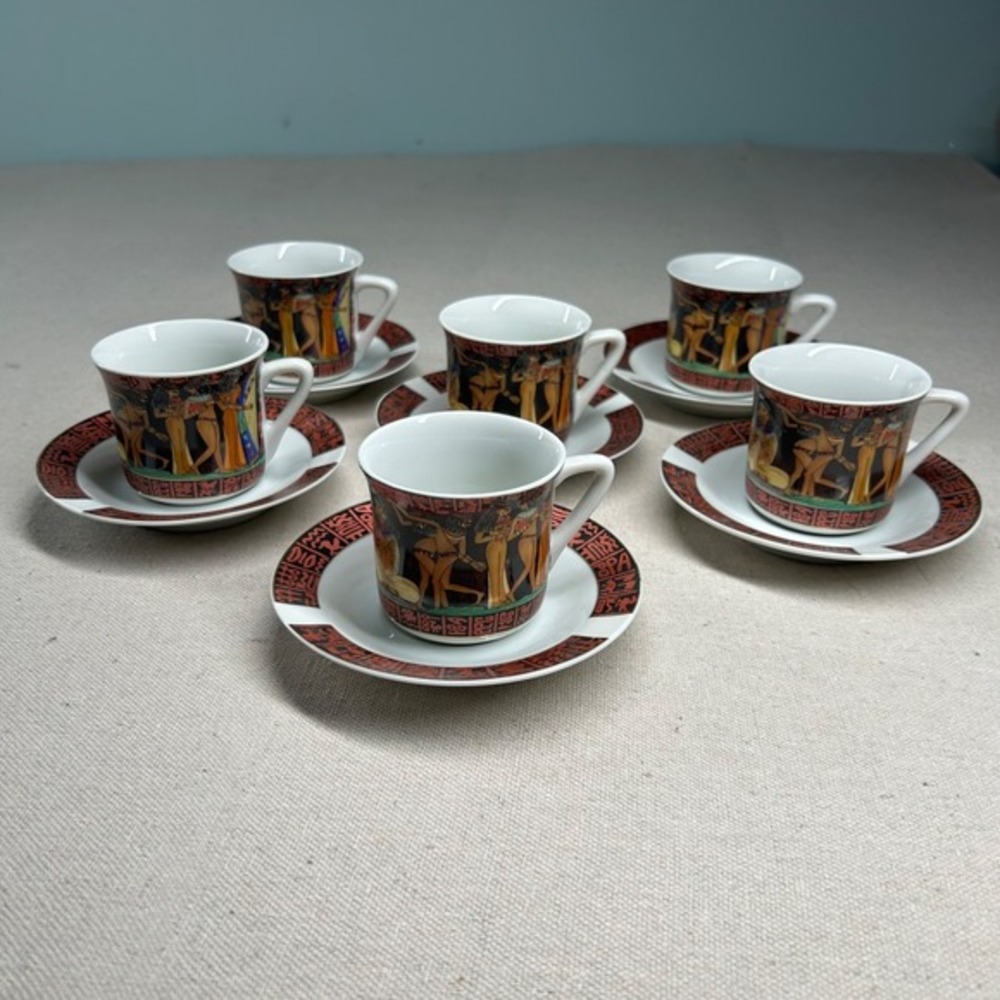 Vintage Fathi‎ Mahmoud Tea Set 6 Cups w/Saucers E.G.P.Co. Porcelain Egyptian